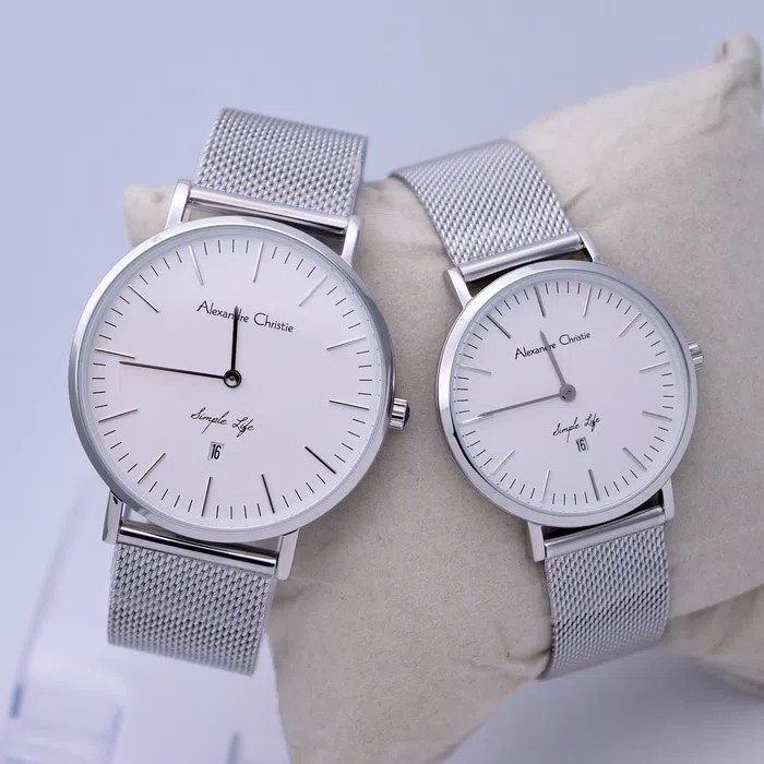 JAM TANGAN COUPLE PRIA WANITA SILVER ALEXANDRE CHRISTIE AC 8566 ORIGINAL