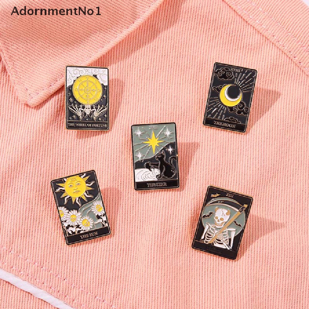 (AdornmentNo1) Bros Pin Enamel Bentuk Kartu Tarot / Tengkorak / Kelelawar Untuk Aksesoris Tas Ransel