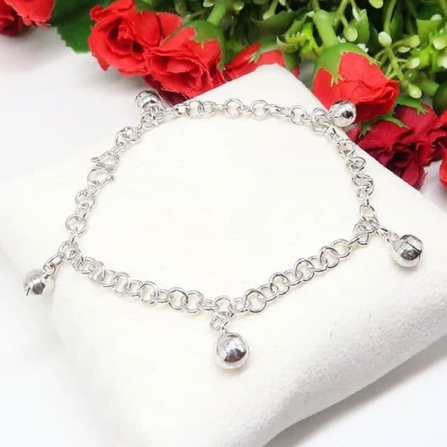 JBCGA011 GELANG ANAK BAYI BALITA RANTAI BULAT LONCENG PERAK SILVER 925 LAPIS EMAS ASLI ORIGINAL