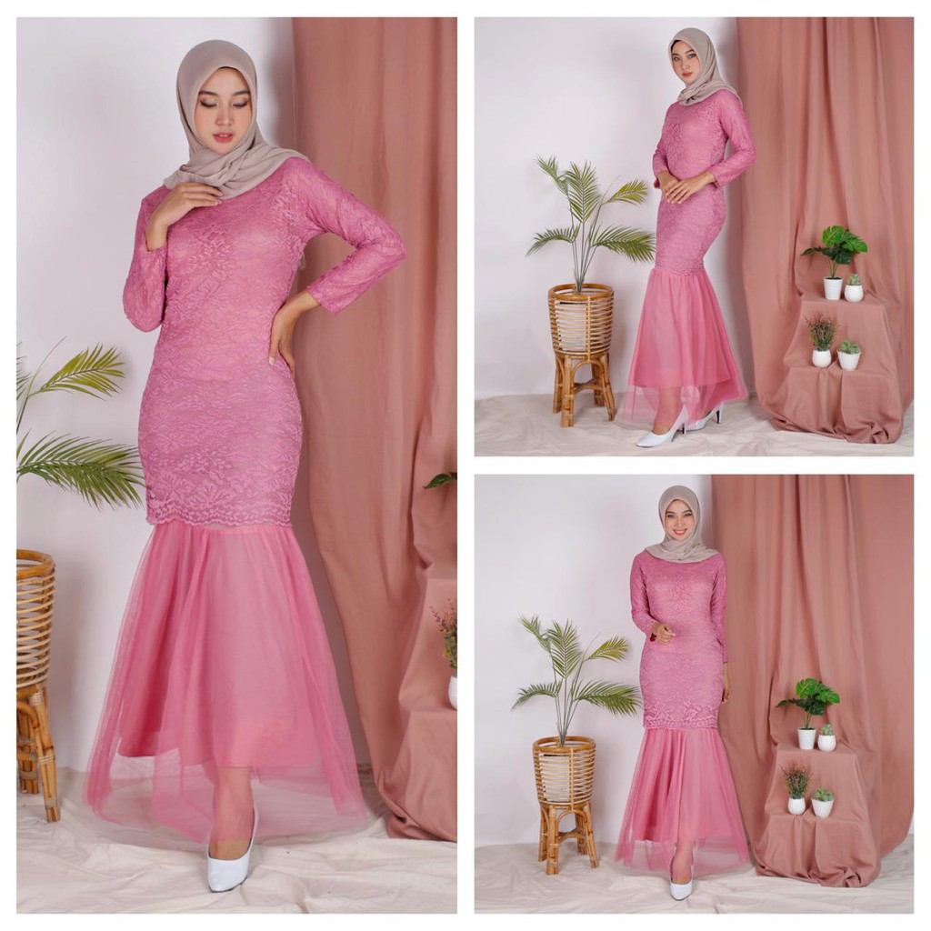(Pasti RealPict) Maxi Celmira Duyung Brukat Cord Tulang Premium Gamis Baju Muslim Dress Pesta