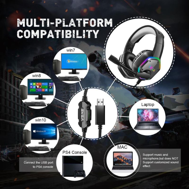 EKSA Gaming Headphone Headset LED Virtual 7.1