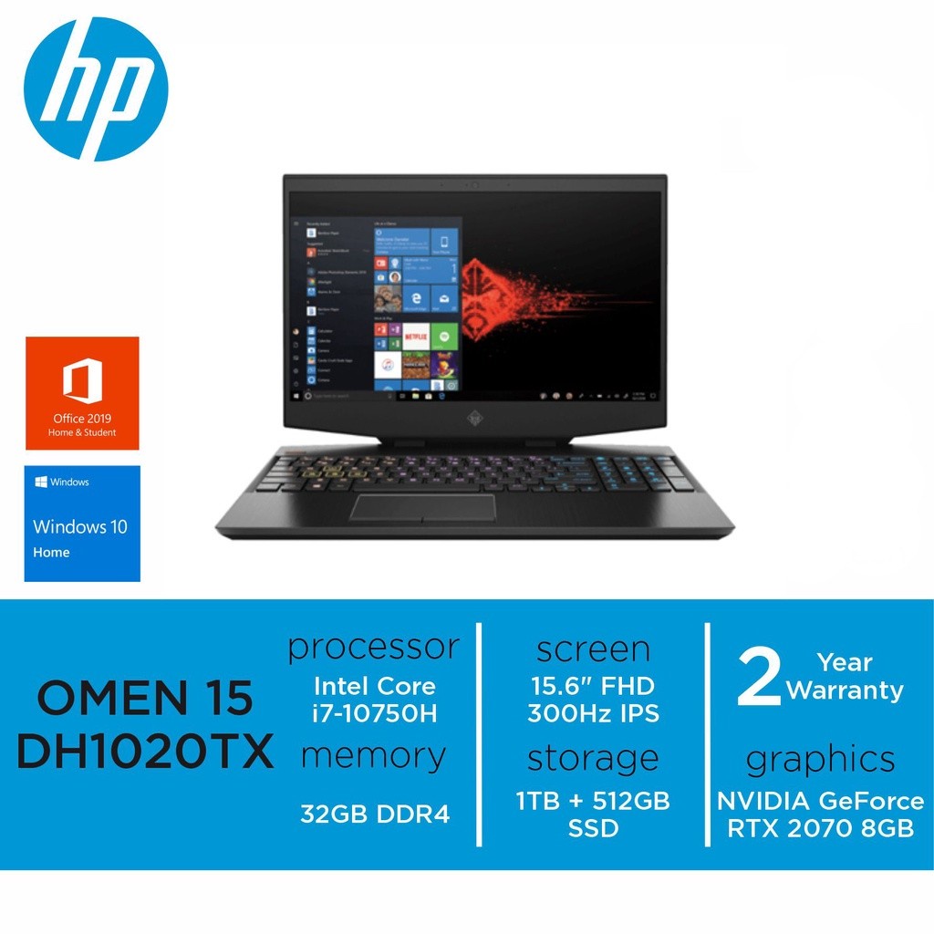 HP OMEN 15-DH1020TX /Core i7-10750H/32GB/1TB HDD + 512GB SSD