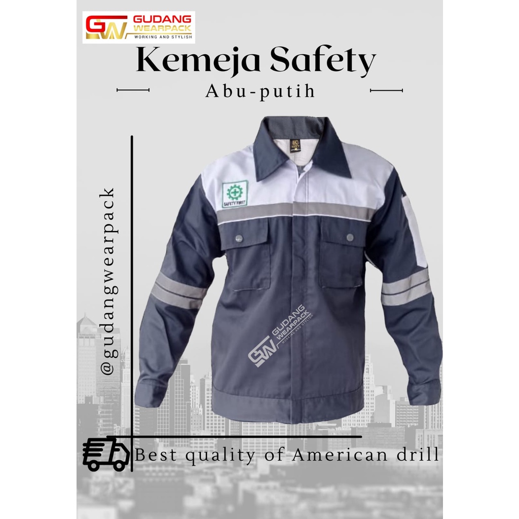 Jual Wearpack Safety Atasan Abu Kombinasi Putih Kemeja Safety Baju K