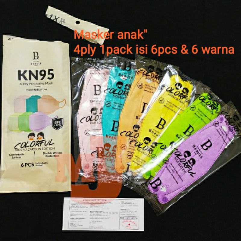 Premiere Beaute Anak disposable masker 6pcs  KN95 EVO Anak Masker kain 4ply Mask Wajah Earloop BP