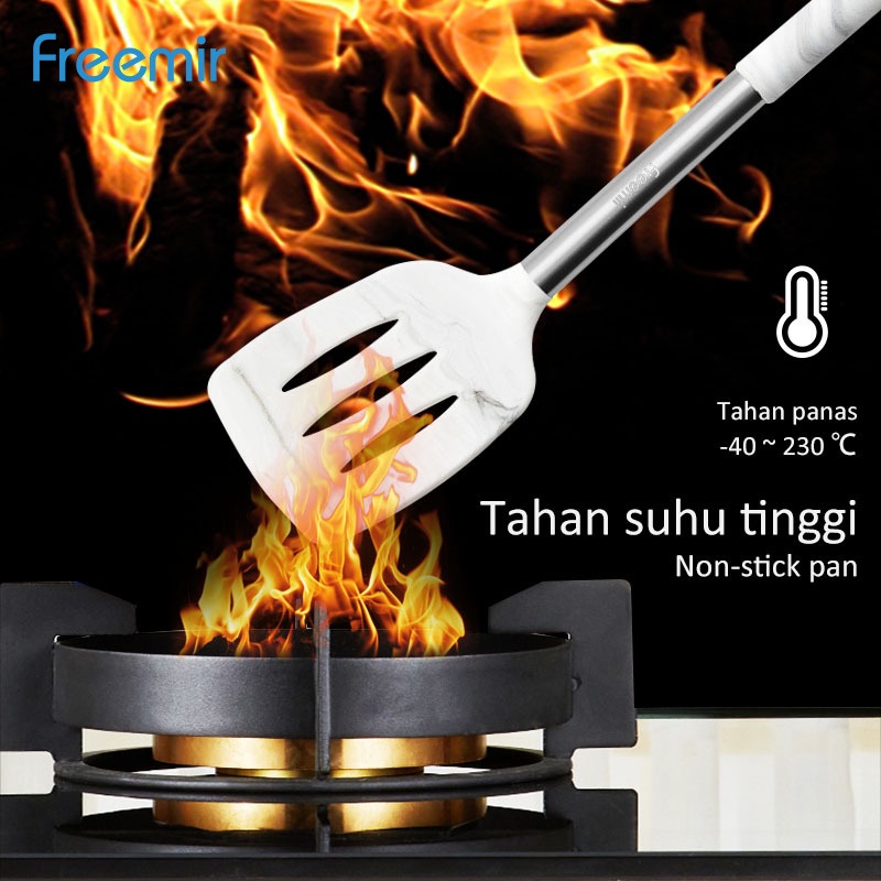 Sendok Spatula Silikon Sutil Premium menggoreng menumis warna Hitam dan Grey Abu-abu Bercorak Marmer