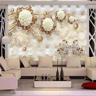  Wallpaper  Motif Bunga 3D Warna Emas  Putih Ukuran 1 5m 0 