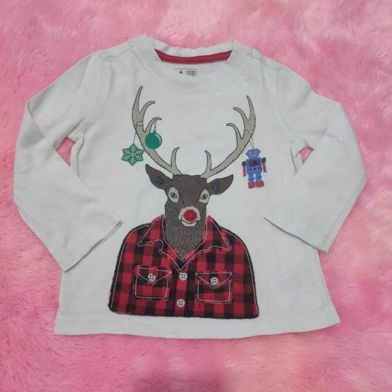 baby gap baju atasan bayi dan balita . kaos lengan panjang motif rusa natal untuk usia anak 1 - 2 ta