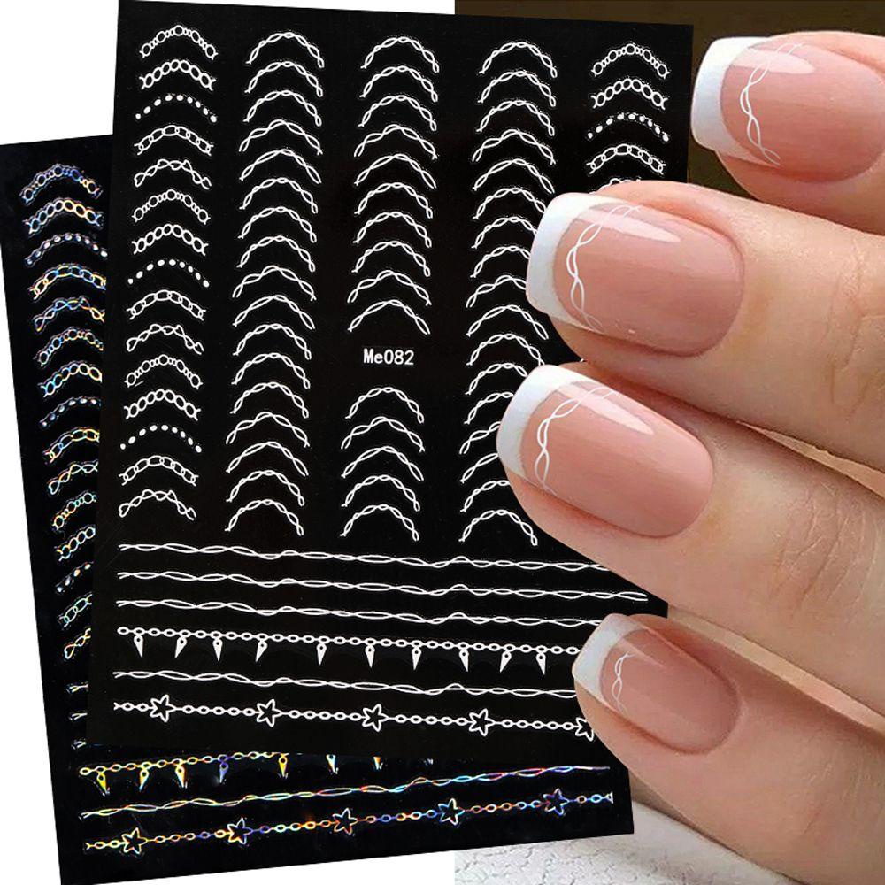 AUGUSTINA Agustin 3D Stiker Kuku Laser Fashion Gaya Perancis Glitter Nail Art Dekorasi Geometris Striping Tape