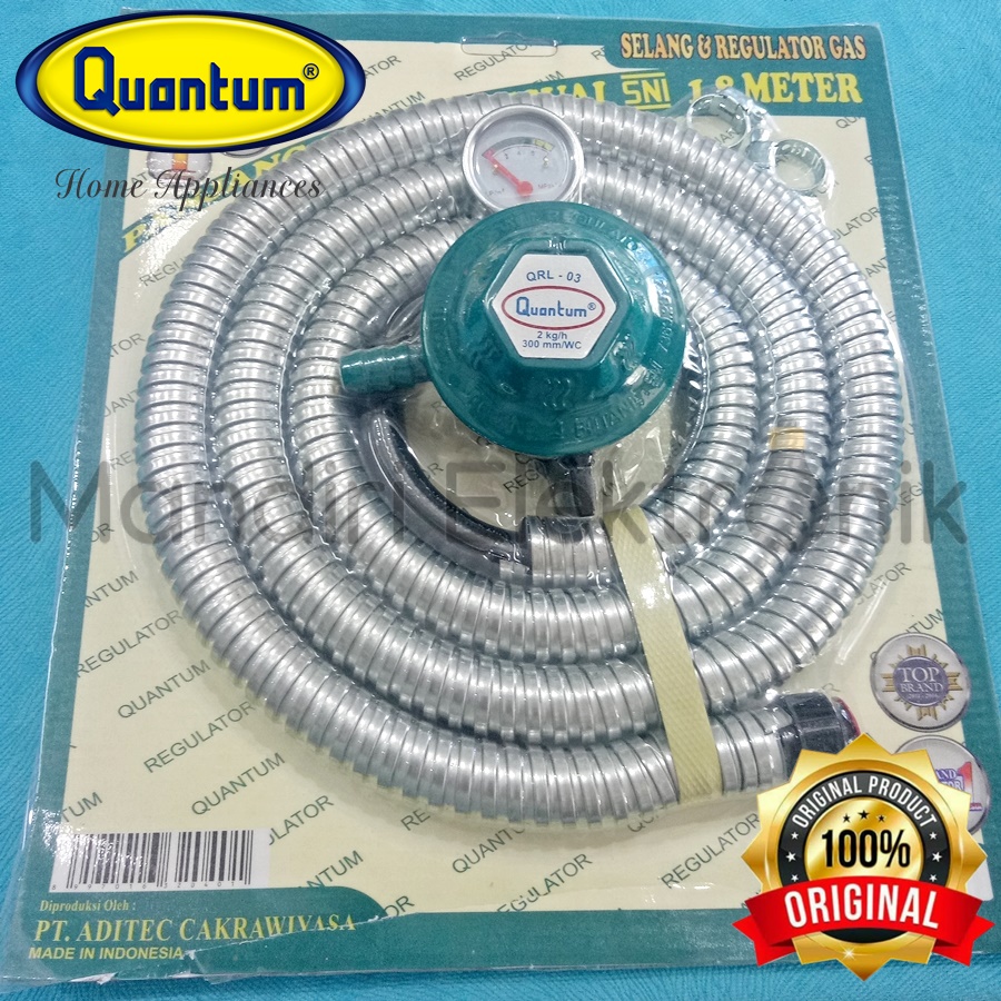 Selang Gas Quantum + Regulator Meter Paket. 1.8 meter SNI - Paket Selang Regulator Gas Quantum