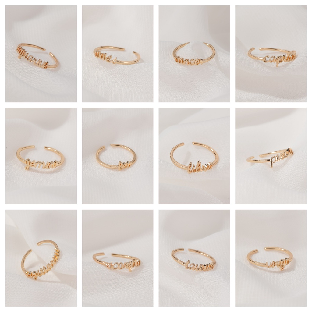 ✅COD Cincin Wanita Desain 12 Rasi Bintang Warna Emas / Cincin Dua Belas Zodiak Sederhana Import
