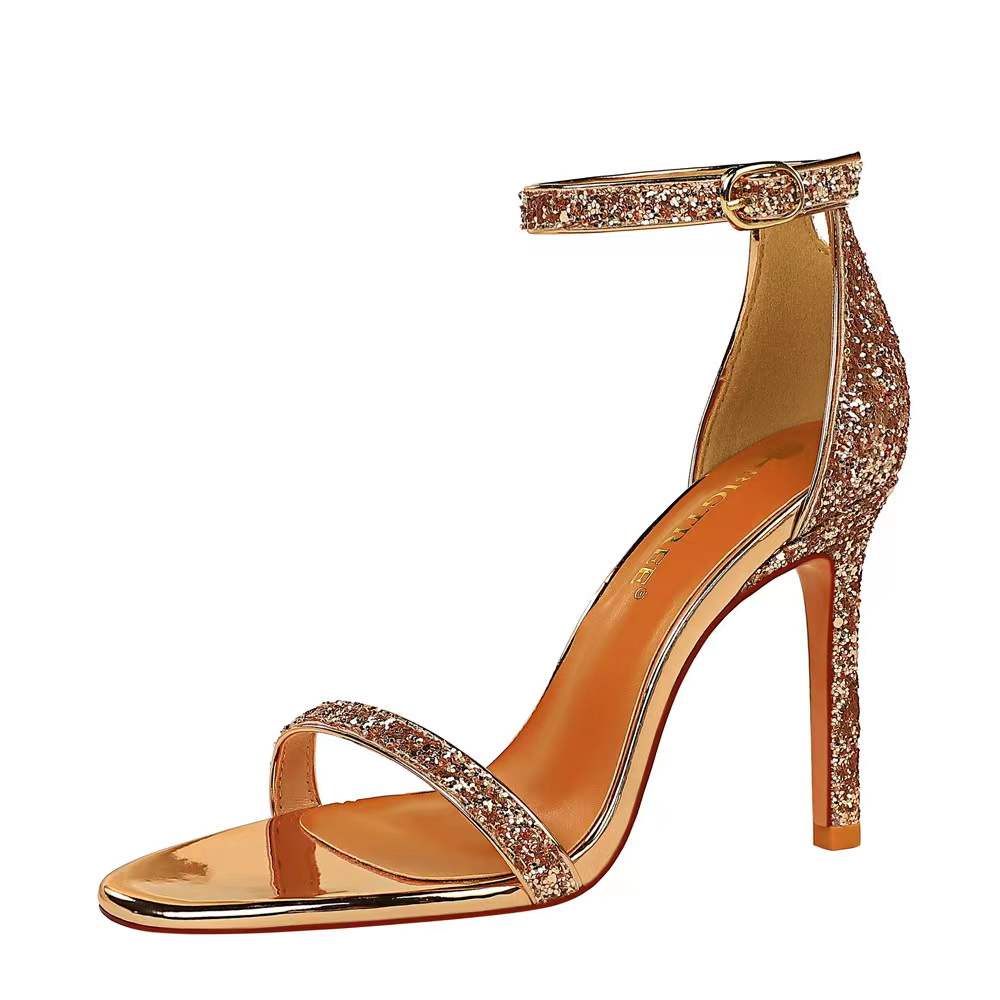 Premium Glitter Ankle Strap Open Toe Heels 5154 (36-40)