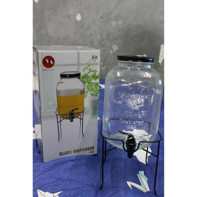 5L GLASS DISPENSER minuman air beling kaca set jar 5 liter toples