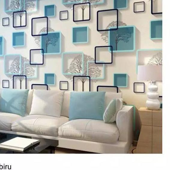 ❀ Wallpaper dinding 3d biru / wallpaper dinding 3d biru kotak ukuran 45cm×10m ☞