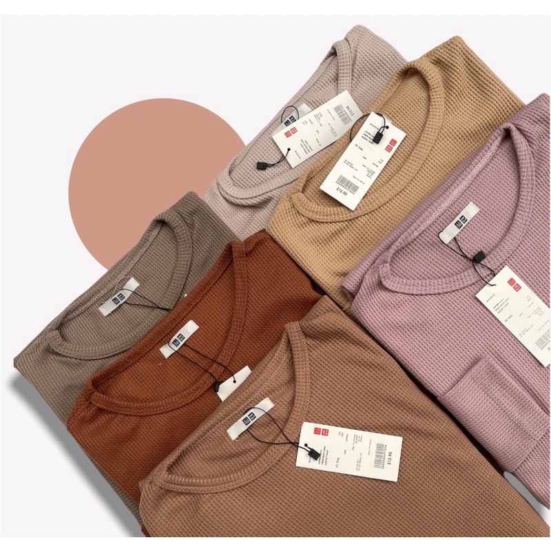 PREMIUM Uniqlo Wafle | atasan Wanita Polos Wafle / Kaos Rib wafle lengan panjang