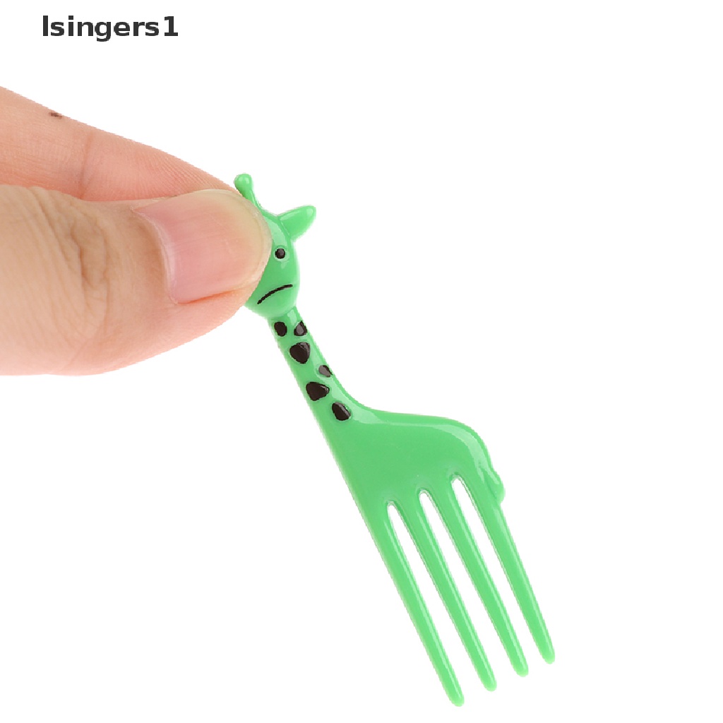 (lsingers1) 10pcs Garpu Buah / Kue / Dessert Mini Motif Kartun Hewan Untuk Anak