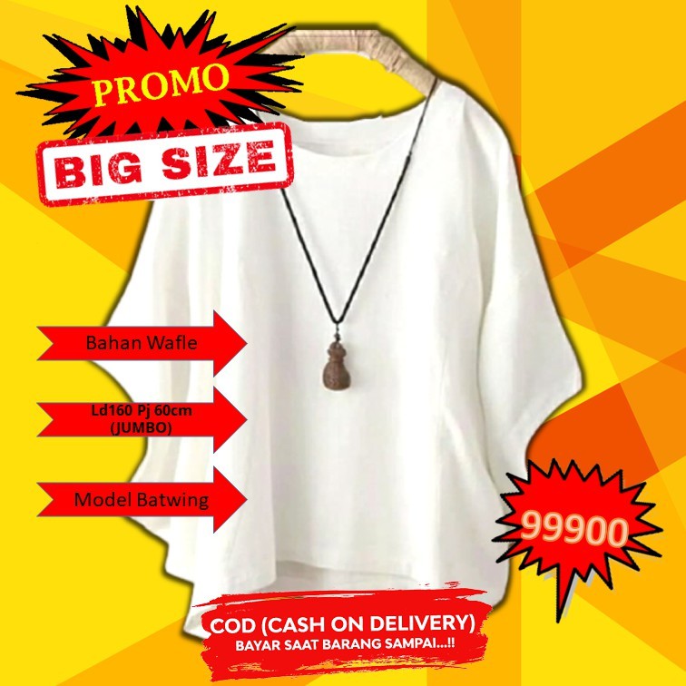 Baju Atasan Blouse Wanita Jumbo Big Size To Xxl Fs Jy Double R UY960 Atasan Batwing Jumbo Putih [B