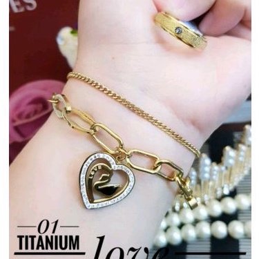 Titanium Set Perhiasan Wanita Love Gold 48224