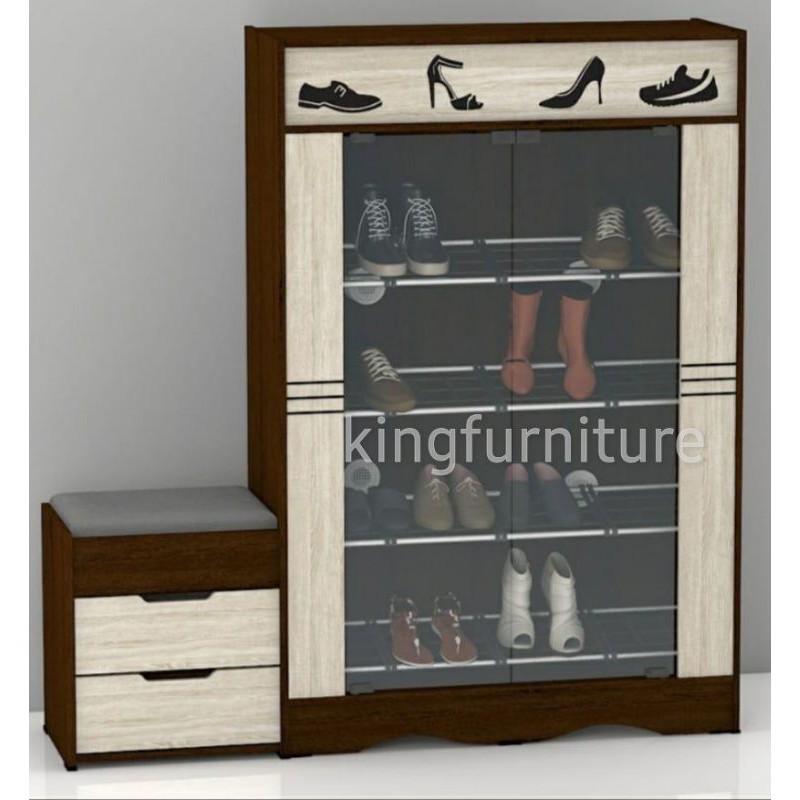 Lemari sepatu dengan tempat duduk berlaci / rak sepatu dengan tempat duduk berlaci