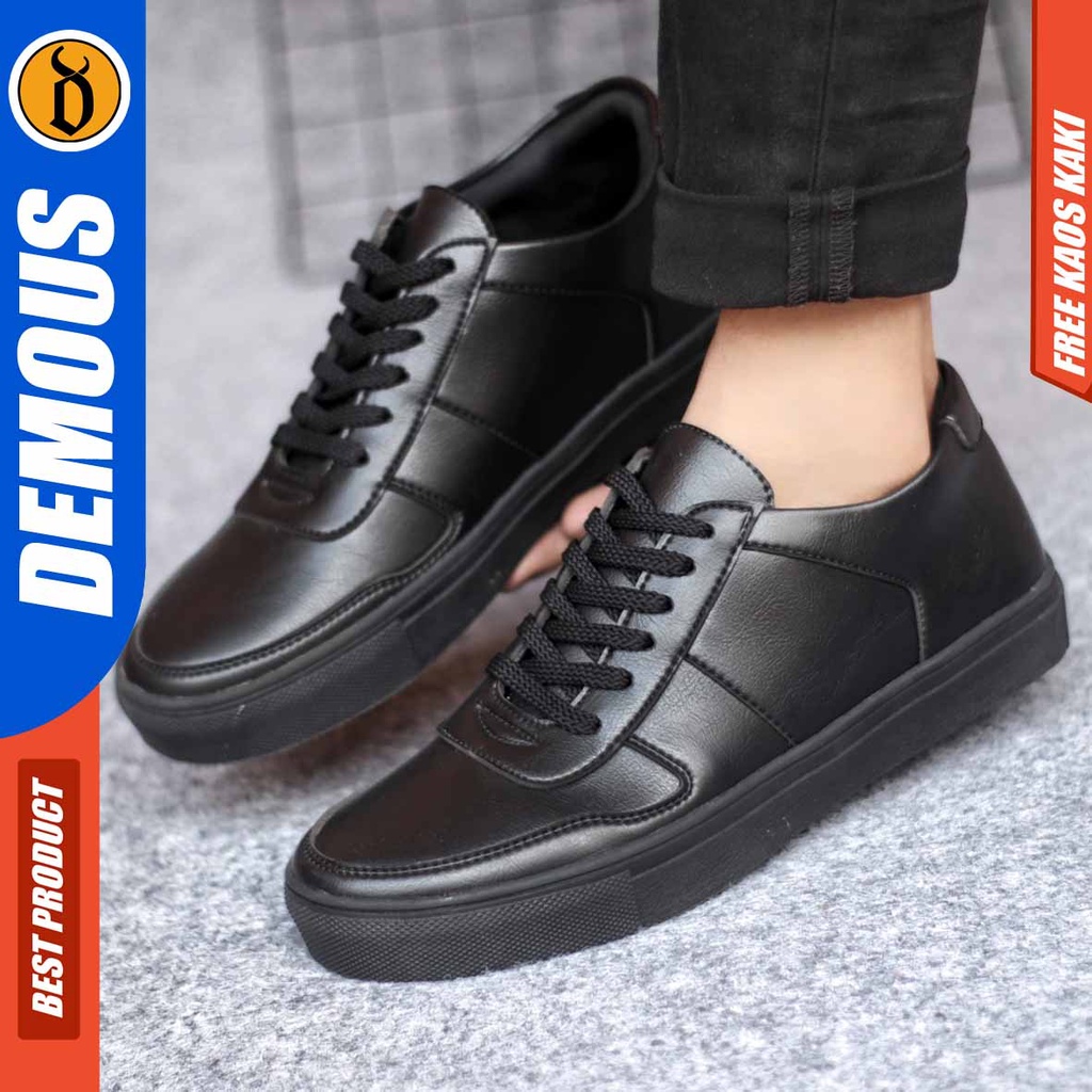DEMOUS AUGT Sepatu Kasual Sneakers Casual Kulit Pu Hitam