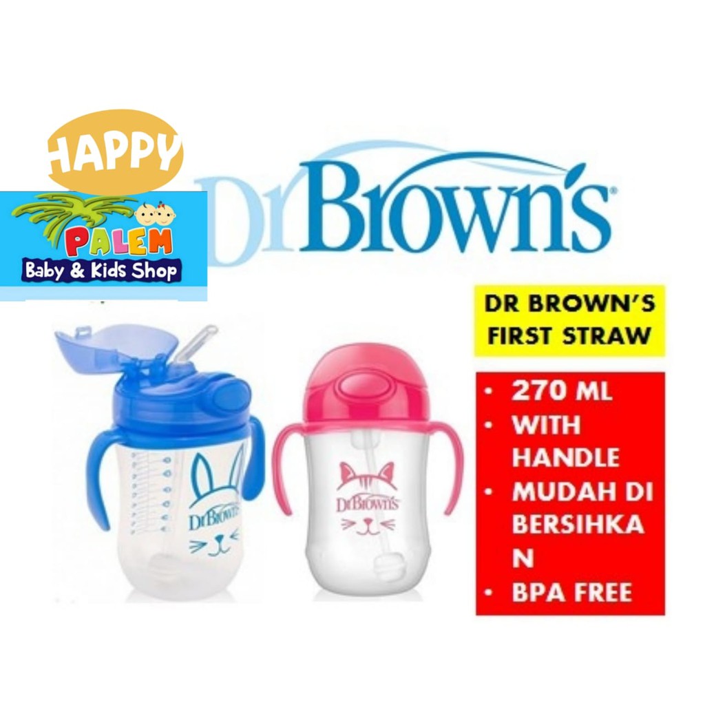 Dr. Brown's Baby First Straw Cup 270ml - Blue&amp;pink - Botol Minum Anak 91010