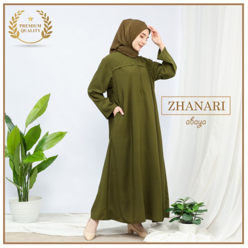 Gamis Abaya Zhanari Kekinian Warna Army Polos | Abaya Turki | Abaya Arab | Abaya Saudi | Abaya Dubai