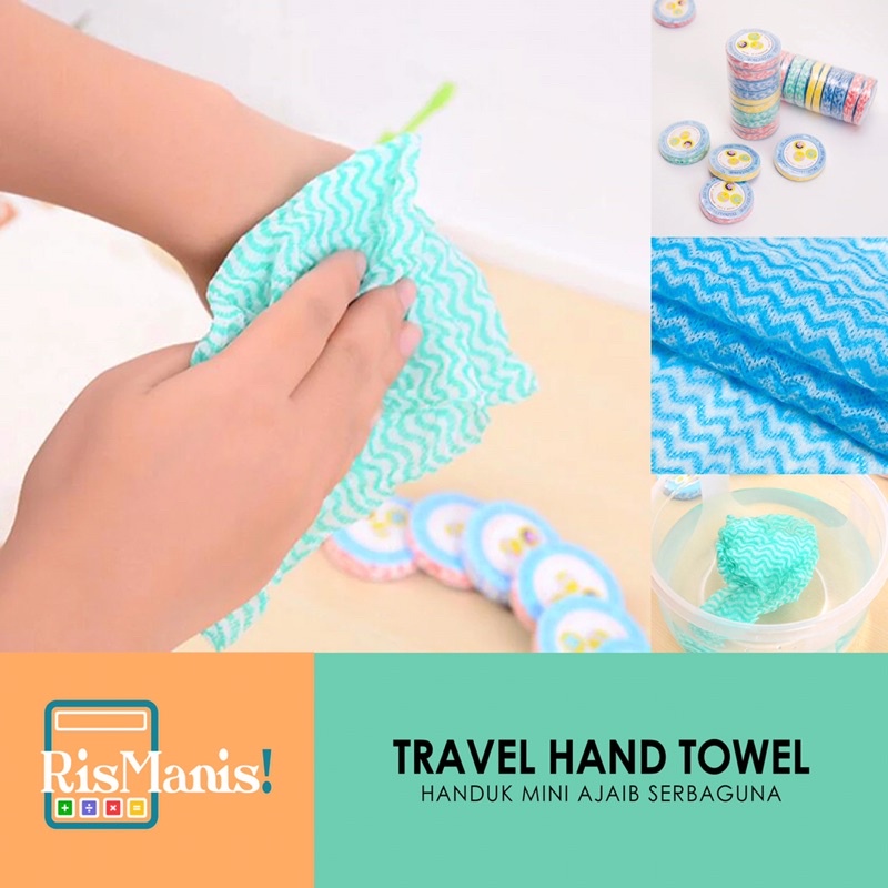 TRAVEL HAND TOWEL Handuk Mini Ajaib Magic Towel Serbet Kain Lap Tangan Serbaguna Efisien Disposable