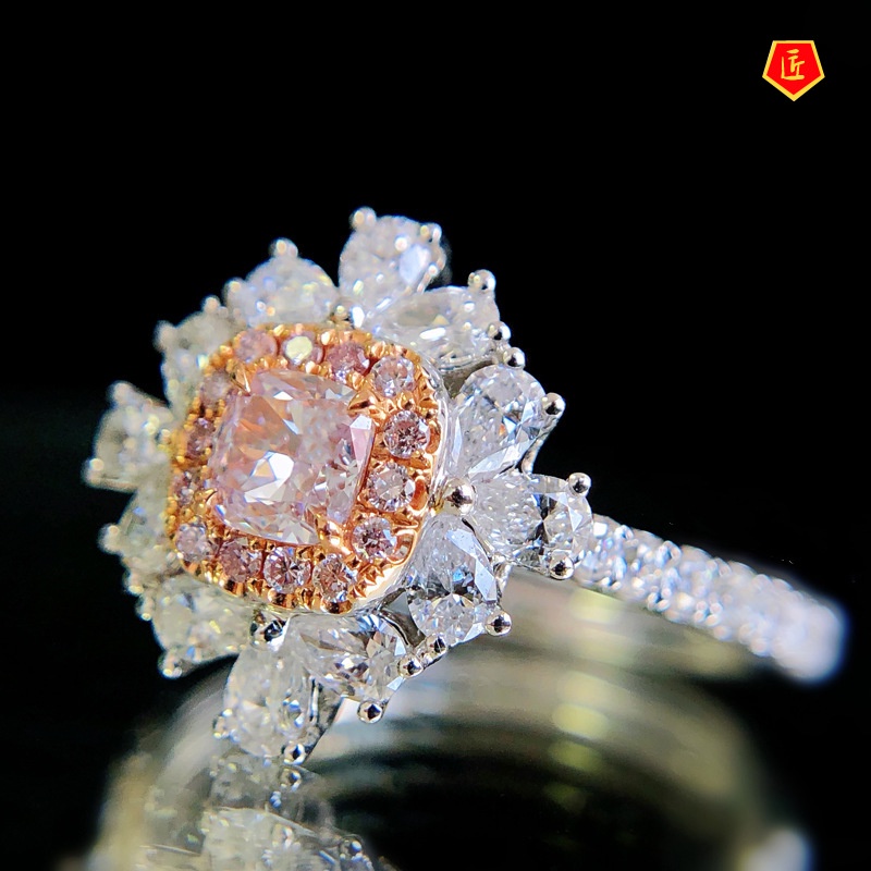 [Ready Stock]Personalized High-Grade Micro-Inlaid Pink Diamond Ring