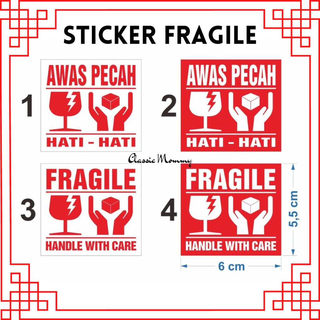 

Sticker Stiker Label Fragile Awas Pecah Handle With Care 6 x 5,5 cm