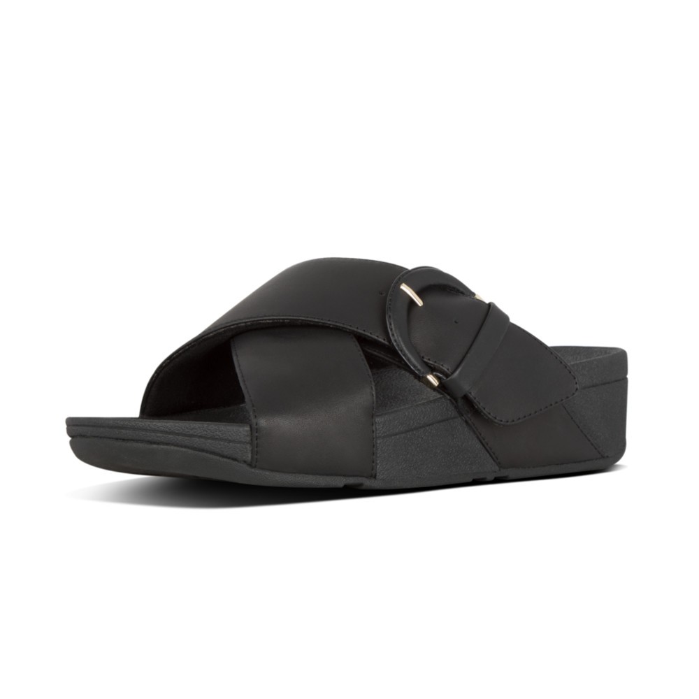 black slides with buckle