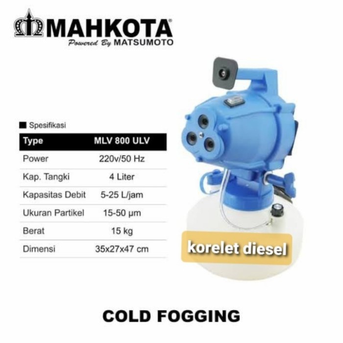 Fogging uap ULV cold fogger mahkota MLV 800