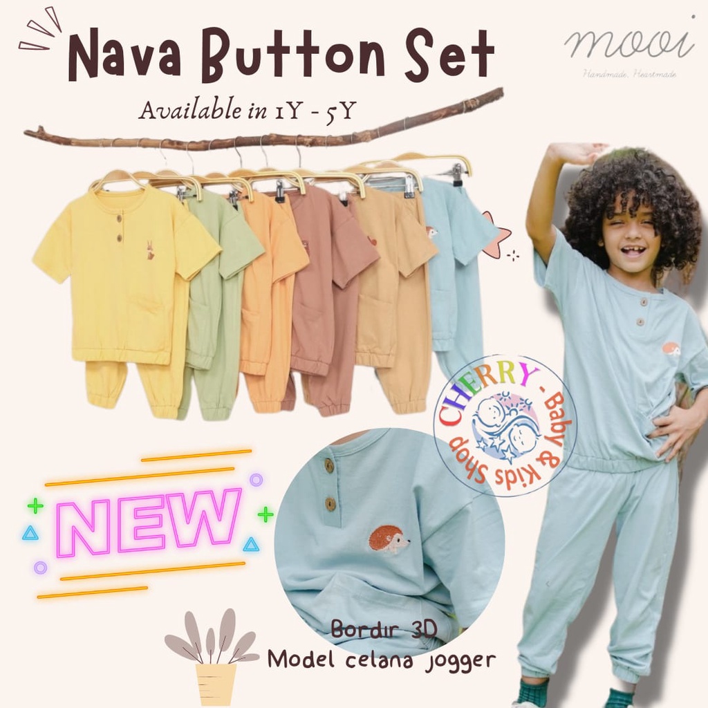 MOOI Nava Button Set 1-5 Tahun Setelan Atasan Pendek Celana Panjang Anak CBKS