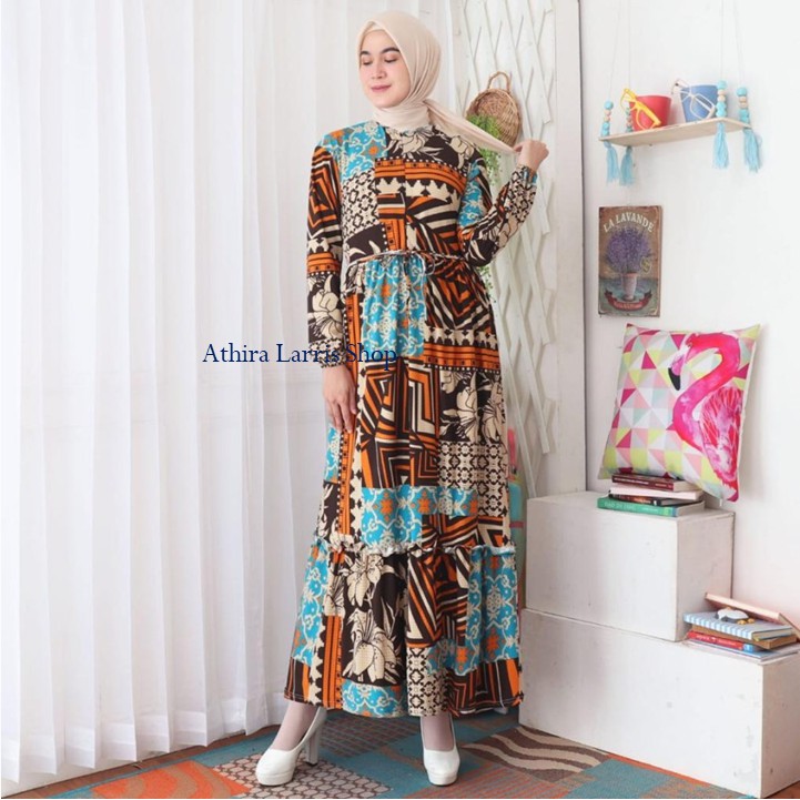 Baju Gamis Jersey Murah Dress Gamis Busui Tali Serut Pinggang 8477