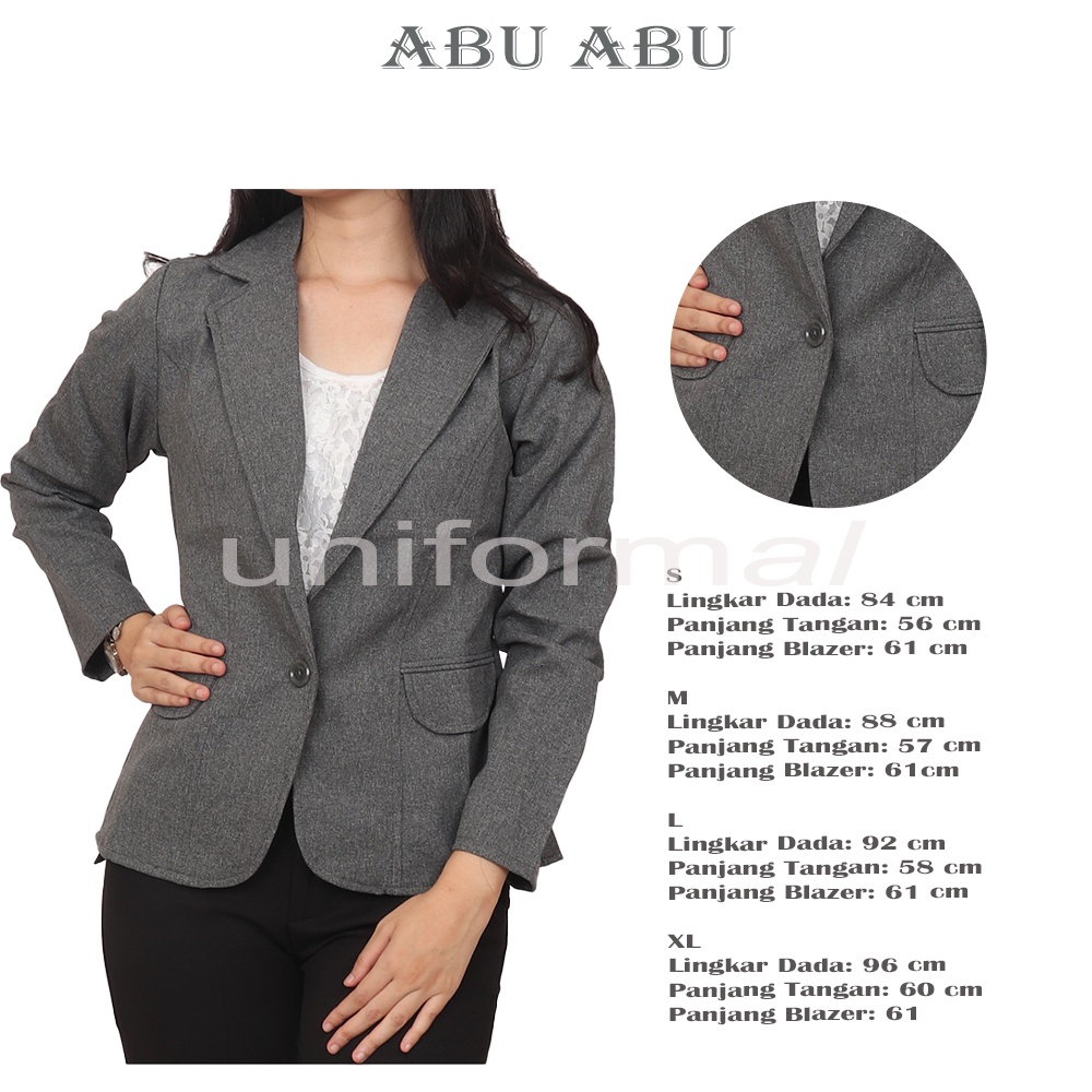 Blazer Formal Wanita, Jas Kantor Cewek HITAM ABU KANCING SATU Bahan Gabardine S - XL blezer Perempuan Kerja Kantoran Korea JUMBO Big size  Blezer Panjang Korea Sekolah Interview Wisuda Perpisahan Slimfit S M L XL XXL 3L 4L 5L Obral Termurah