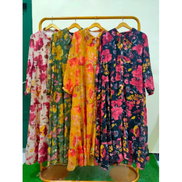 Dress Bunga |Dress Wanita Jumbo | Baju Wanita | Gamis Wanita Jumbo | Gamis Jumbo Murah | Gamis Bunga