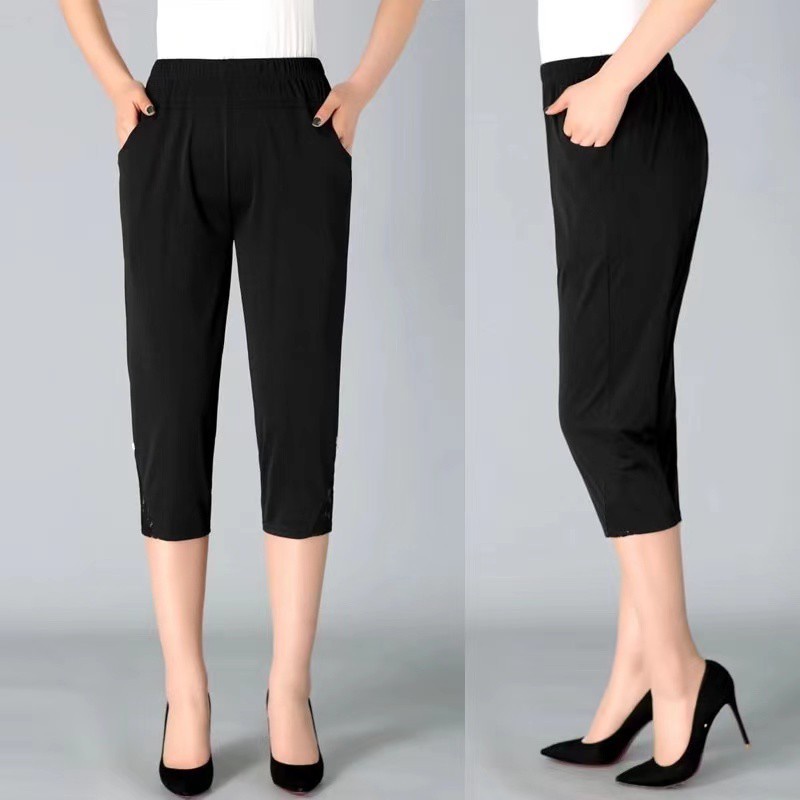 CELANA LUNA PANTS PENDEK WANITA - Celana Slim Fit Pensil Polos 7/8 Crepe Wafle Tebal