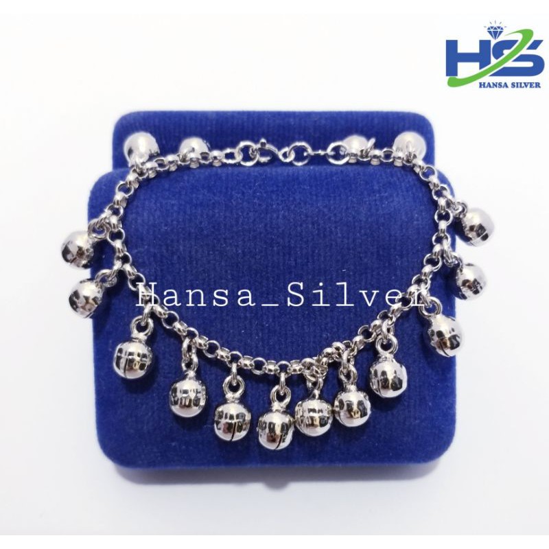 Gelang Perak Anak Asli Silver 925 Lapis Emas Putih Model Rantai Nori Kerincing Bell Banyak - Perhiasan Perak Asli