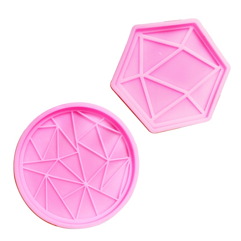 Siy Geometri Polygon/Round Coaster UV Crystal Epoxy Resin Mold Cup Mat Silicone Mold