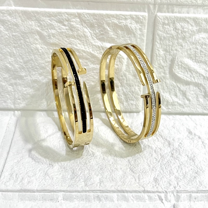 Gelang bangle paku double zircon titanium kualitas import korea anti karat