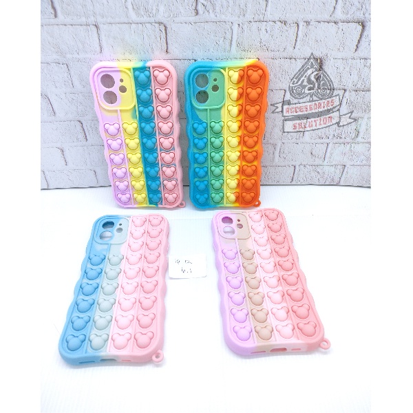 SILICONE CASE POP IT IPHONE 12 PELINDUNG CAMERA - CASE PENGHILANG STRESS PUSH IT BUBBLE CASE RAINBOW