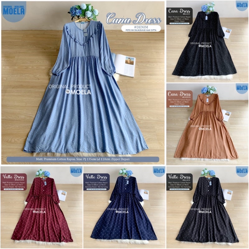 Dress Motif Polkadot Rayon Lilbo Midi Dress  / Cana / Isabe / Valte Dress Original by Moela