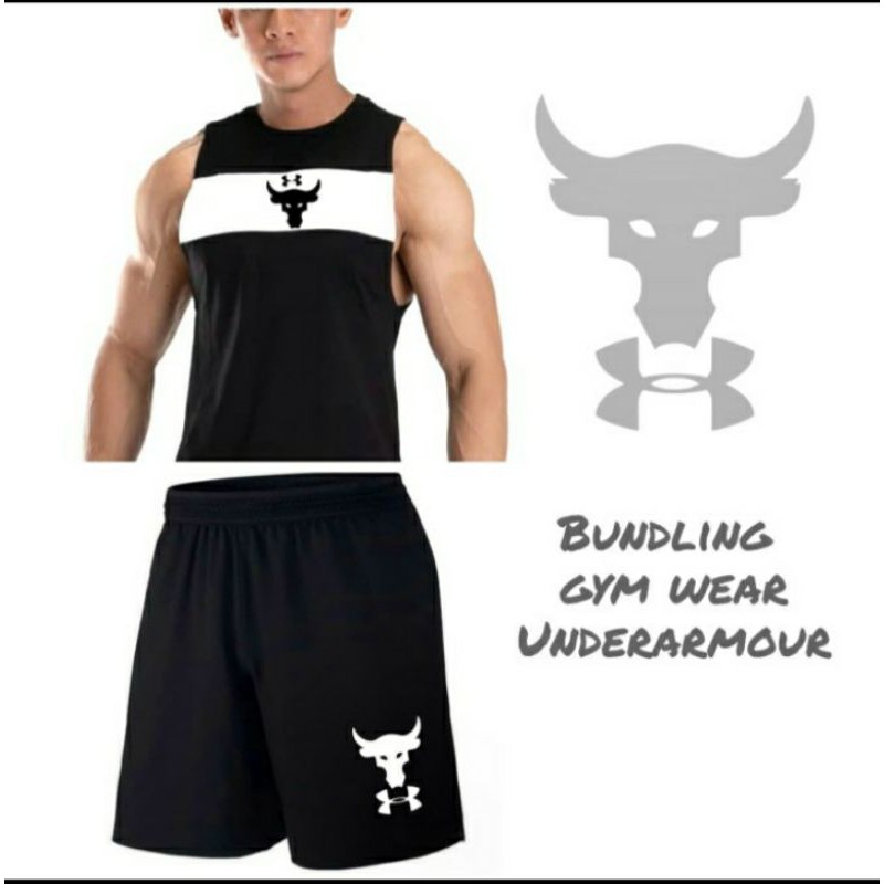pakaian olahraga pria / set setelan baju olahraga / singlet pria / baju kaos fitnes gym /kaos+celana