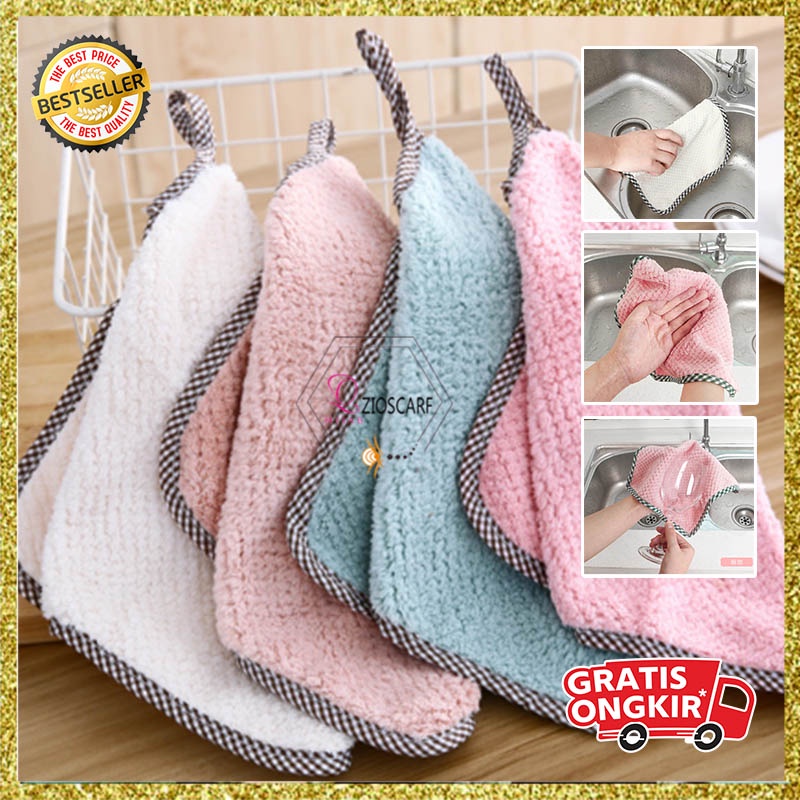 KAIN LAP MICROFIBER KAIN LAP DAPUR GANTUNG ANTI MINYAK Bahan Coral Fleece KAIN LAP PIRING SERBET SERBAGUNA MX1053