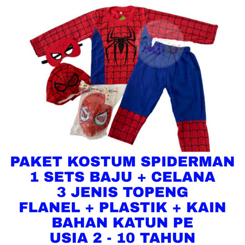 WK PAKET KOSTUM SPIDERMAN SUPERHERO BAJU SETELAN ANAK LAKI LAKI KADO ULTAH ULANGTAHUN MAINAN