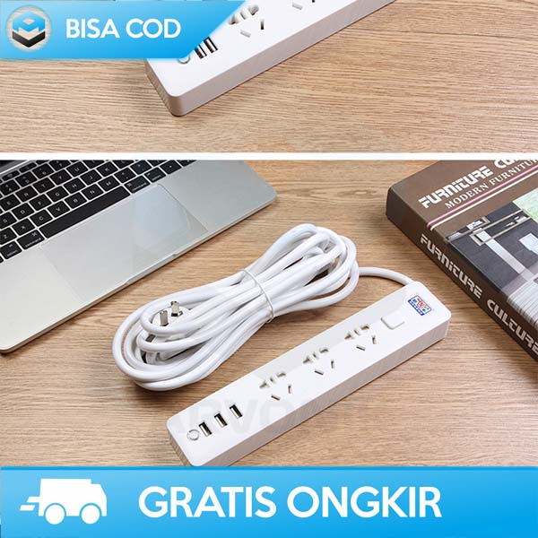 POWER STRIP COLOKAN LISTRIK STOP KONTAK 3USB PORT DAN 3 ELEKTRIK PLUG