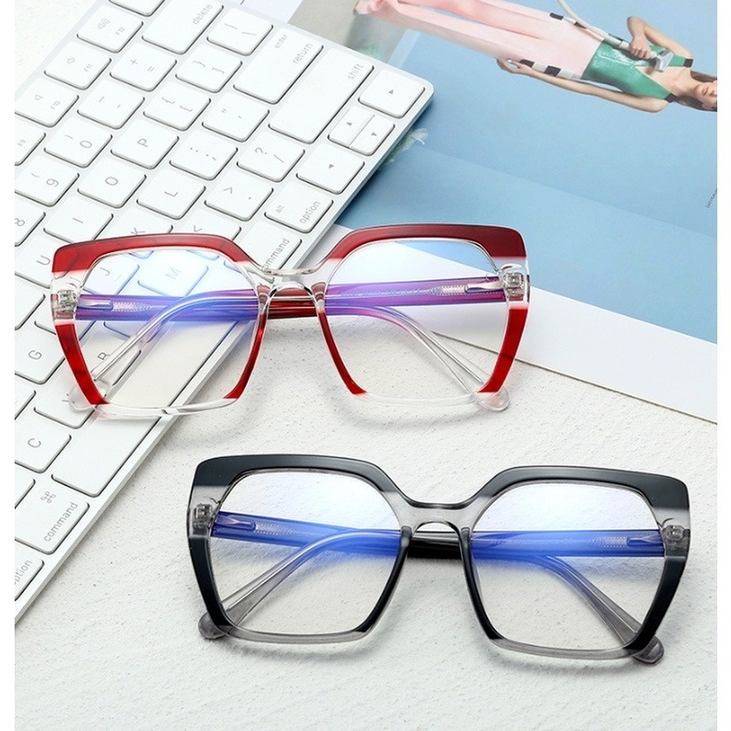 (YUZHU) Mode Baru Two Tone Bingkai Persegi Anti Cahaya Biru Kacamata Vintage Fashion Design Sense Eyeglasses Wanita