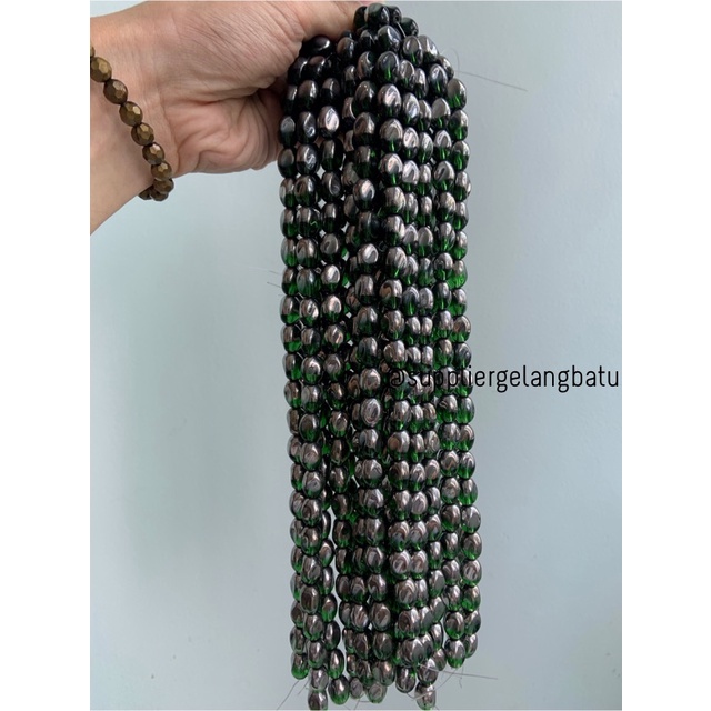 kristal CEKO KACANG SILVER GREEN QUARTZ 10mm HIJAU PERAK oval cutting