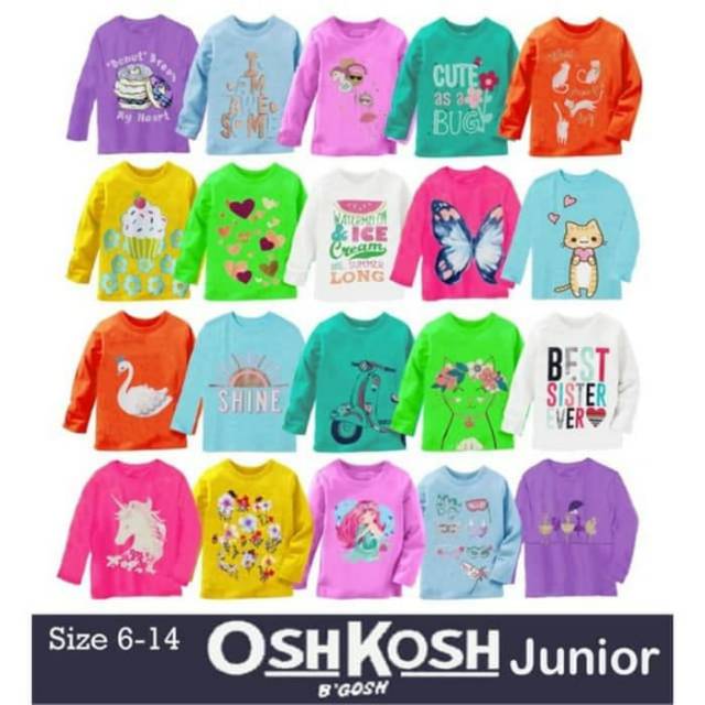 Kaos Oshkosh Girls Junior lengan panjang baju anak perempuan