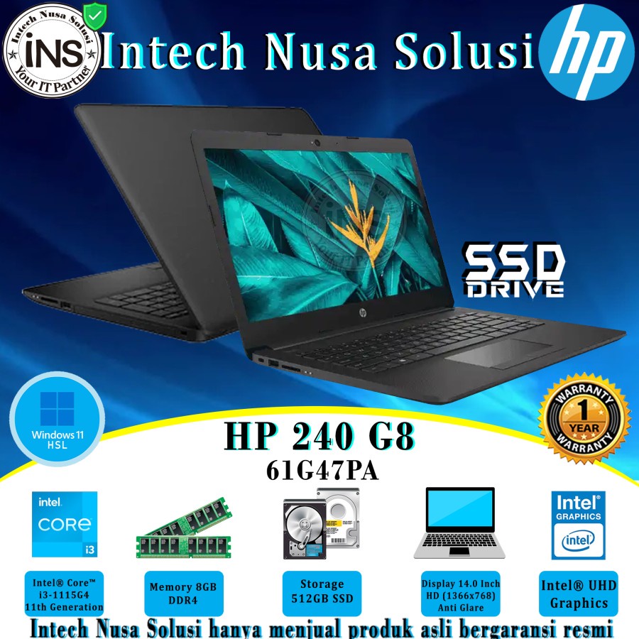HP 240 G8 61G47PA Core i3-1115G4 8GB 512GB SSD WIN11HSL 1YR