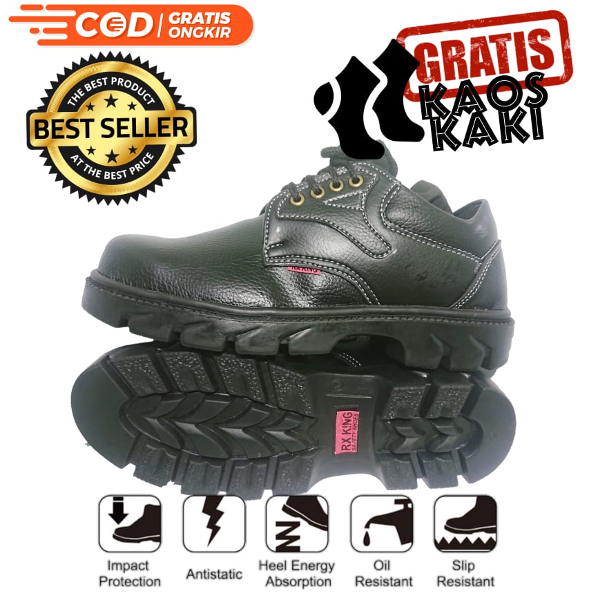 SEPATU SAFETY SEPTI KING KICKERS GREGOR CATERPILLAR KULIT PU SINTETIS ASLI UJUNG BESI BENGKEL KONTRAKTOR TAMBANG PABRIK MURAH BONUS KAOS KAKI