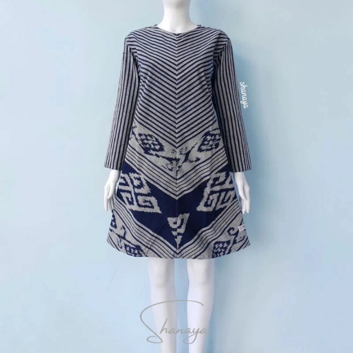 Dress tenun toraja lurik baju kerja resleting belakang